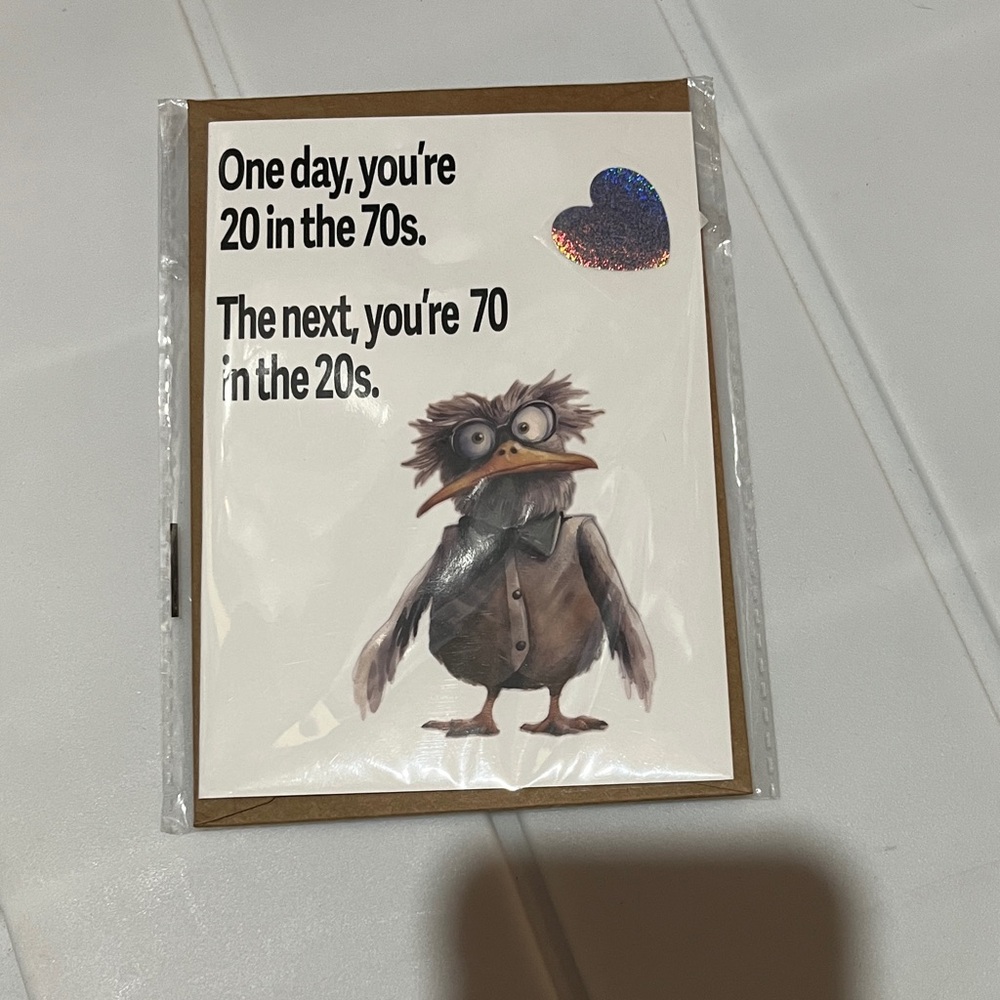 $3 Add-On New Card Age 70 Quirky Bird Birthday Card Brown Envelope Funny Gift